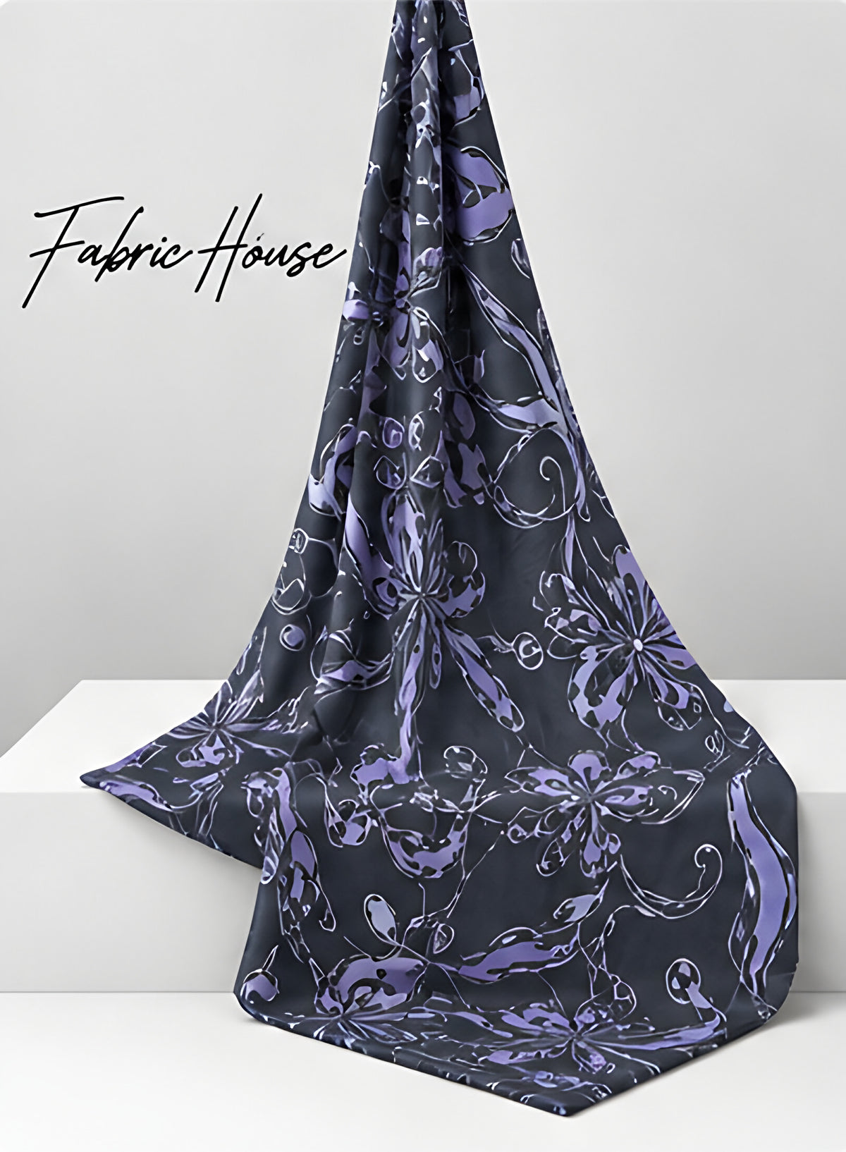 Indigo Ornamental Floral chiffon draped to show fall