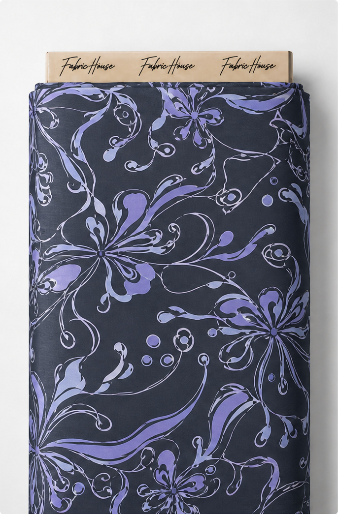 Indigo Ornamental Floral chiffon full roll