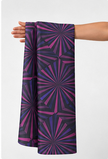 Purple Radiating Geometric chiffon held in hand for scale