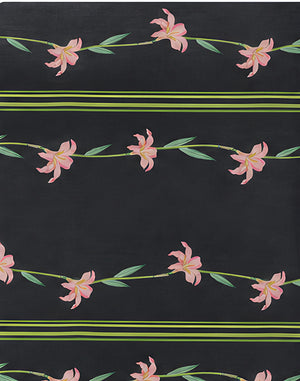 Black Pink Blossom Stripes chiffon, print close up