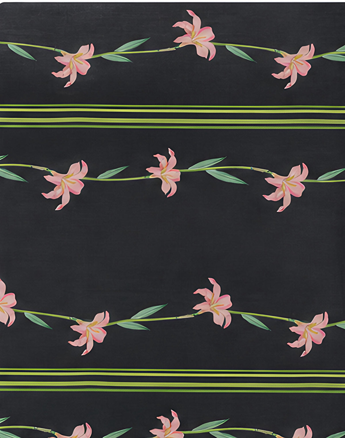 Black Pink Blossom Stripes chiffon, print close up