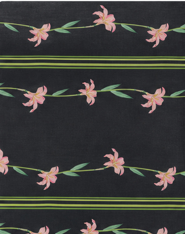 Black Pink Blossom Stripes chiffon, print close up