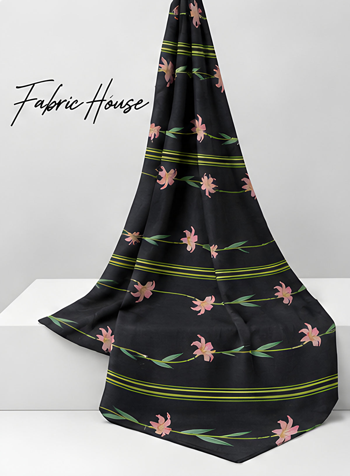 Black Pink Blossom Stripes chiffon draped to show fall