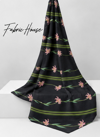 Black Pink Blossom Stripes chiffon draped to show fall