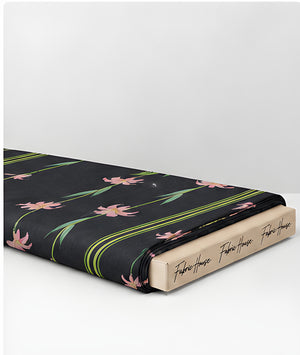 Black Pink Blossom Stripes chiffon folded