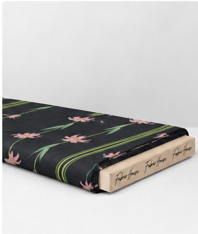 Black Pink Blossom Stripes chiffon folded