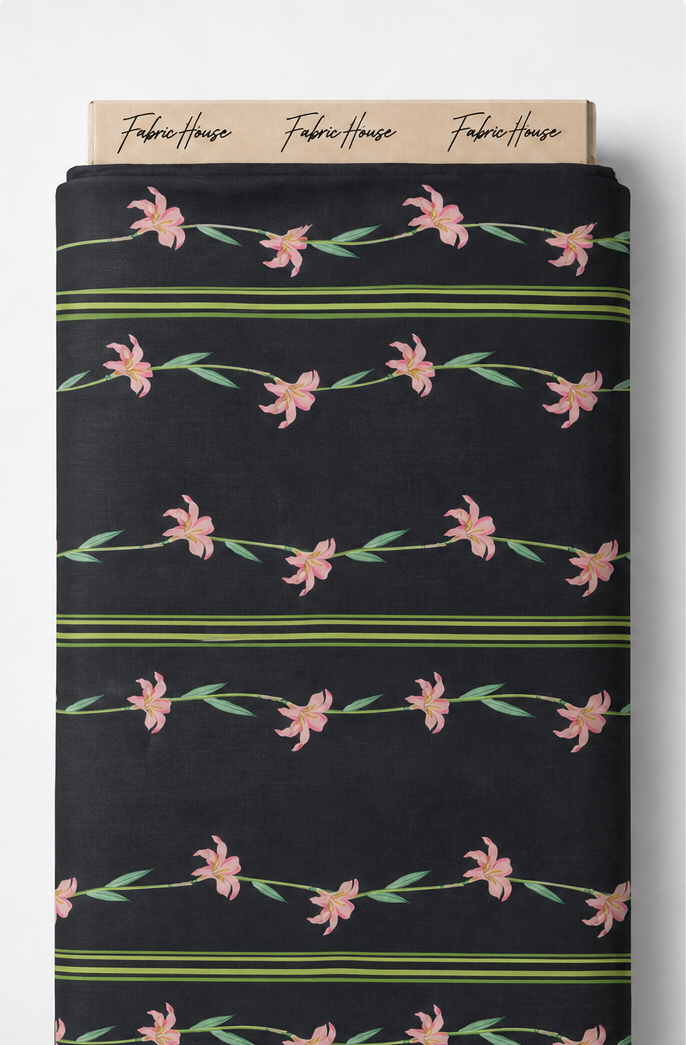 Black Pink Blossom Stripes chiffon full roll