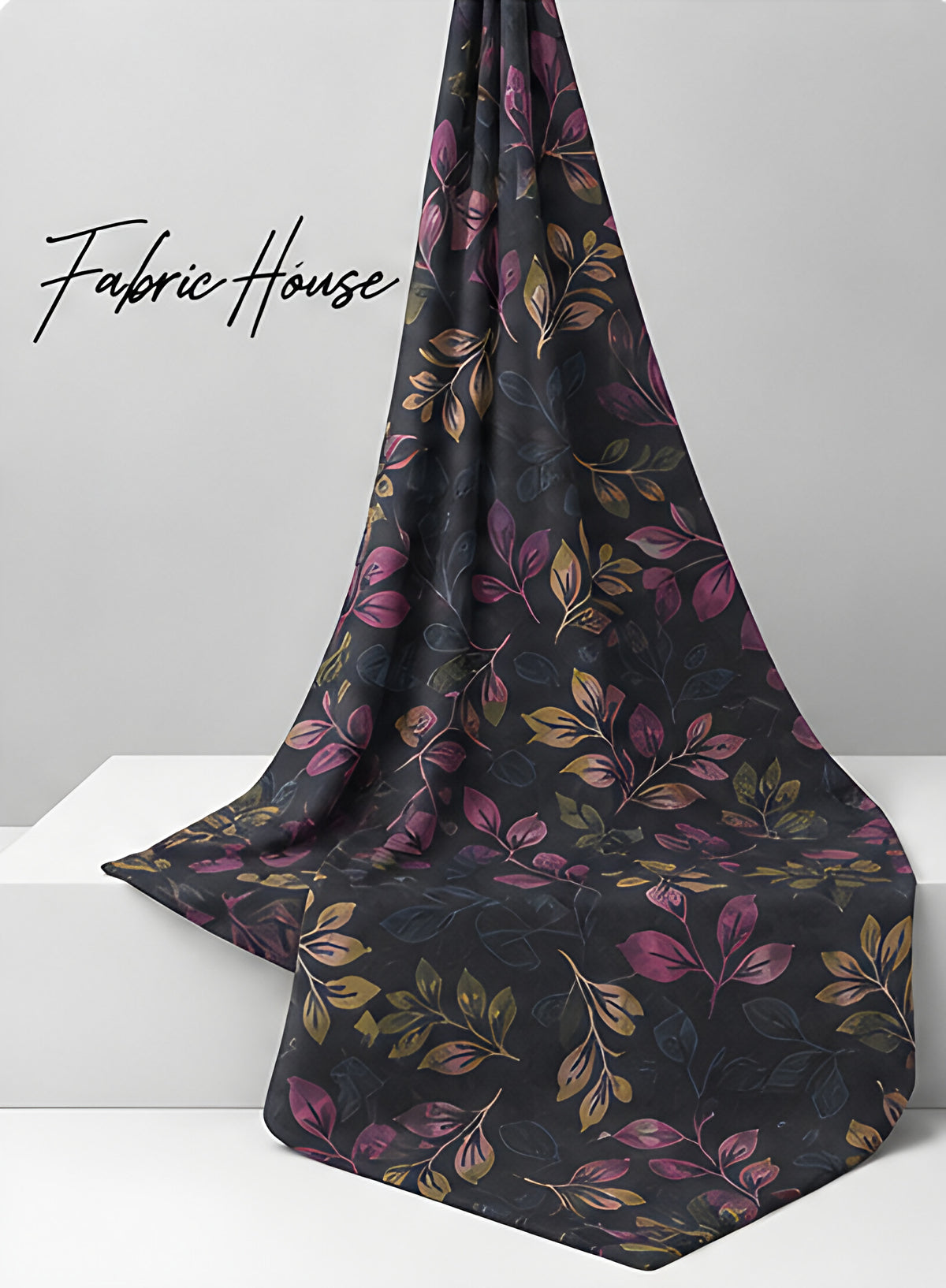 Dark Plum Vintage Botanical chiffon draped to show fall