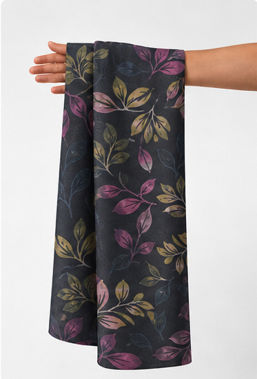 Dark Plum Vintage Botanical chiffon held in hand for scale