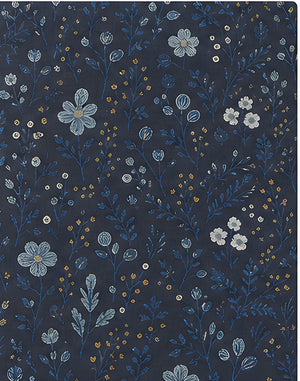 Midnight Blue Dainty Floral chiffon, print close up