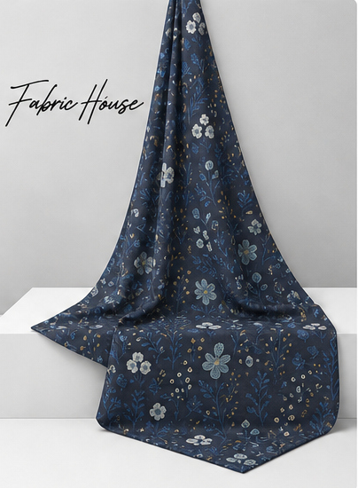 Midnight Blue Dainty Floral chiffon draped to show fall