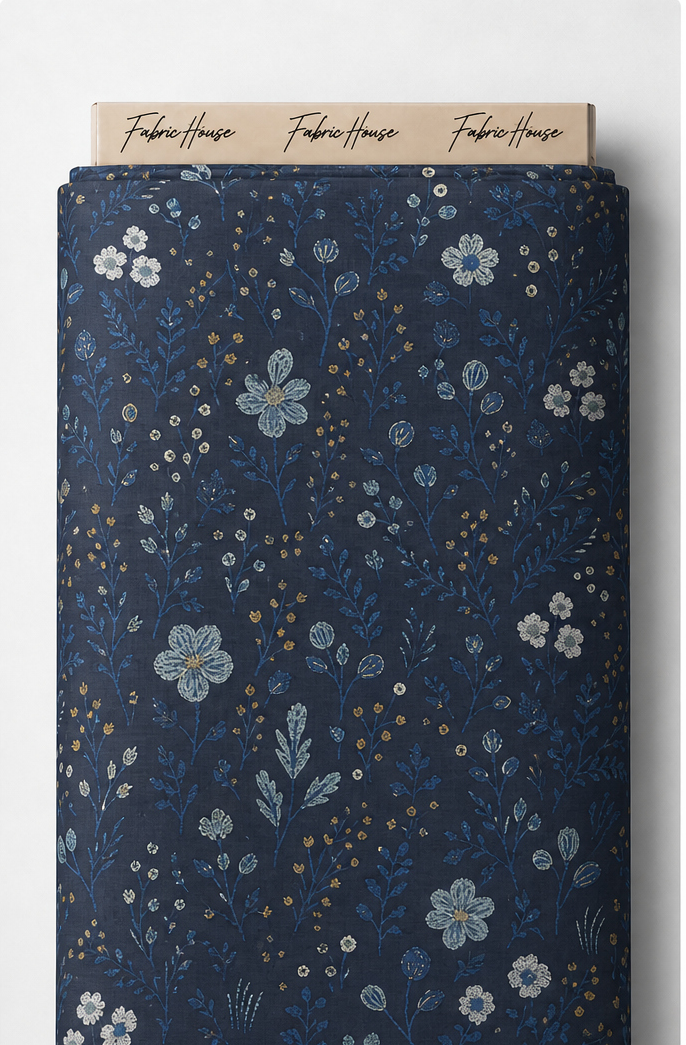 Midnight Blue Dainty Floral chiffon full roll