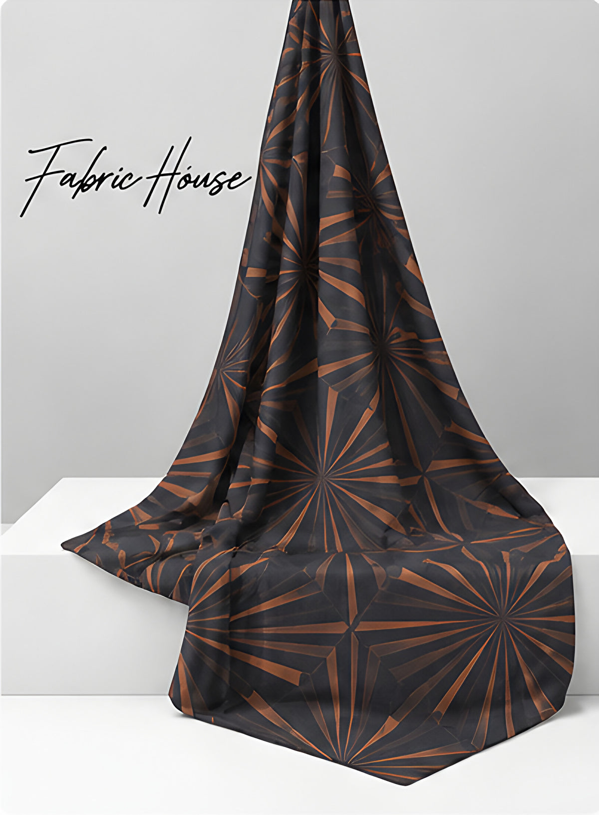 Brown Geometric Starburst chiffon draped to show fall