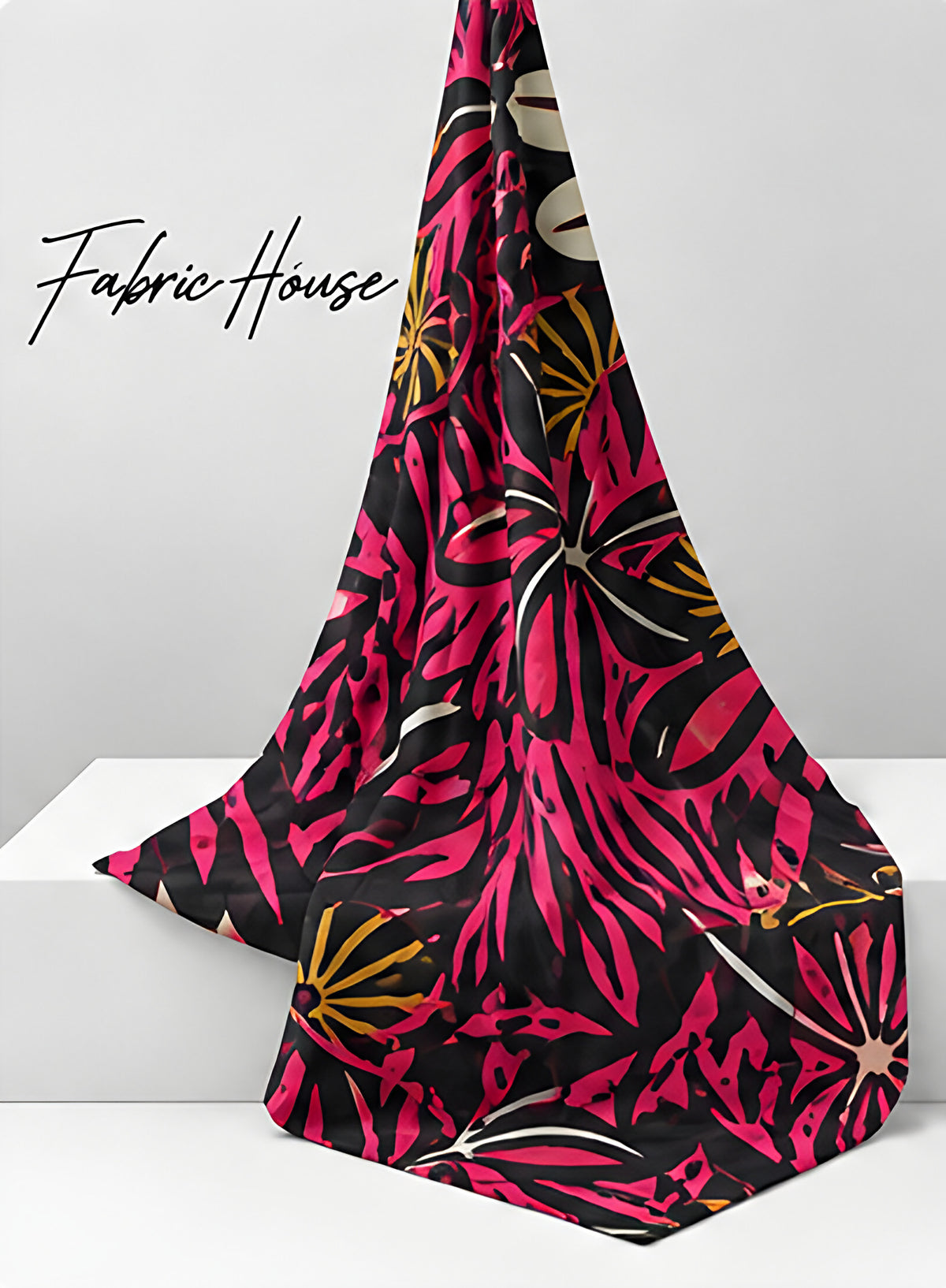 Black Pink Tropical Leaves chiffon draped to show fall