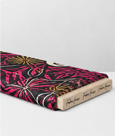 Black Pink Tropical Leaves chiffon folded