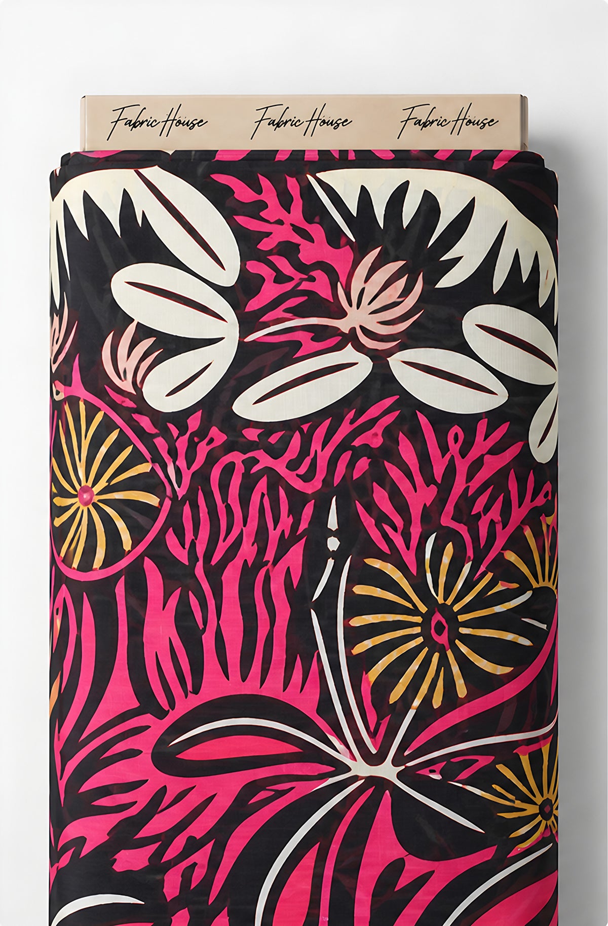 Black Pink Tropical Leaves chiffon full roll