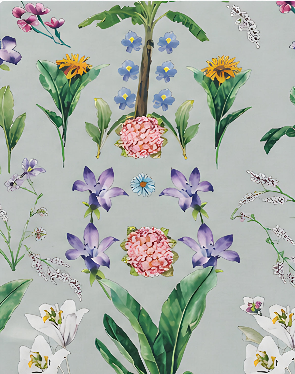 Ivory Pastel Garden Floral chiffon, print close up