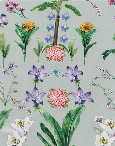 Ivory Pastel Garden Floral chiffon, print close up