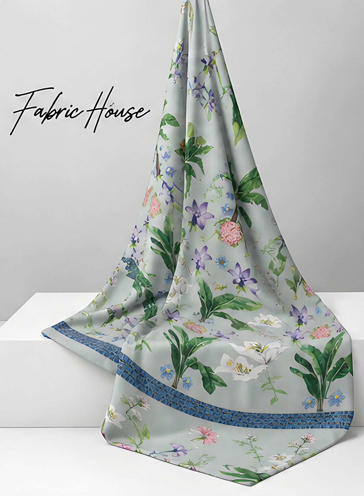 Ivory Pastel Garden Floral chiffon draped to show fall