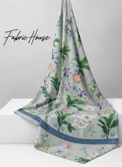 Ivory Pastel Garden Floral chiffon draped to show fall
