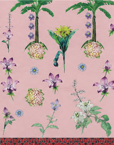 Blush Pink Garden Botanical chiffon, print close up