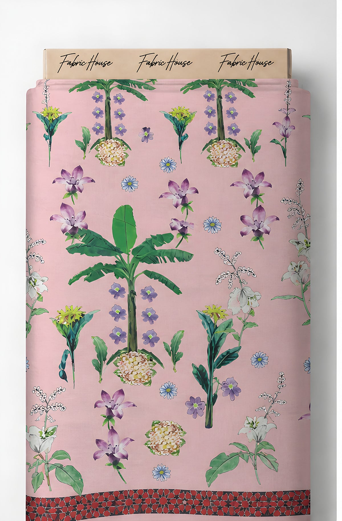 Blush Pink Garden Botanical chiffon full roll