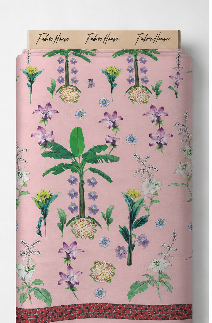 Blush Pink Garden Botanical chiffon full roll
