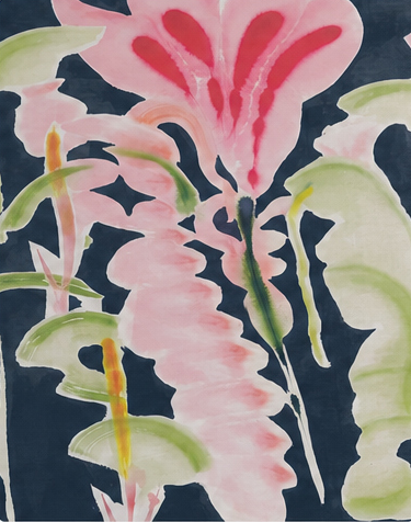 Cream Abstract Tropical Floral chiffon, print close up