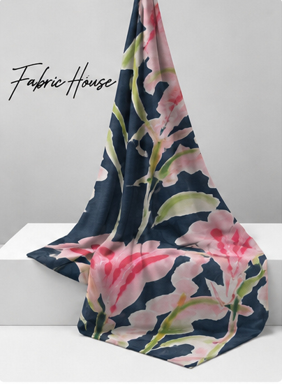 Cream Abstract Tropical Floral chiffon draped to show fall