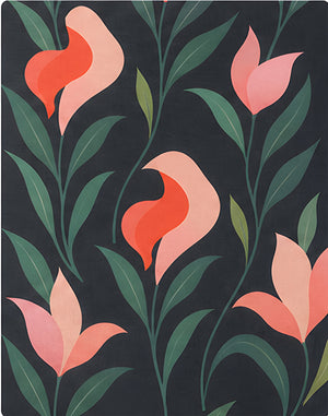 Black Coral Tulip Botanical chiffon, print close up