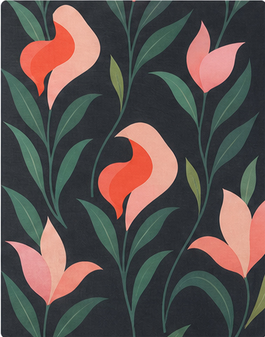 Black Coral Tulip Botanical chiffon, print close up