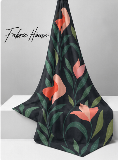Black Coral Tulip Botanical chiffon draped to show fall