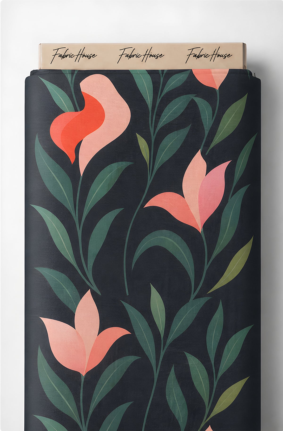Black Coral Tulip Botanical chiffon full roll