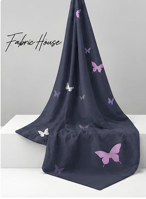 Navy Lavender Butterfly chiffon draped to show fall