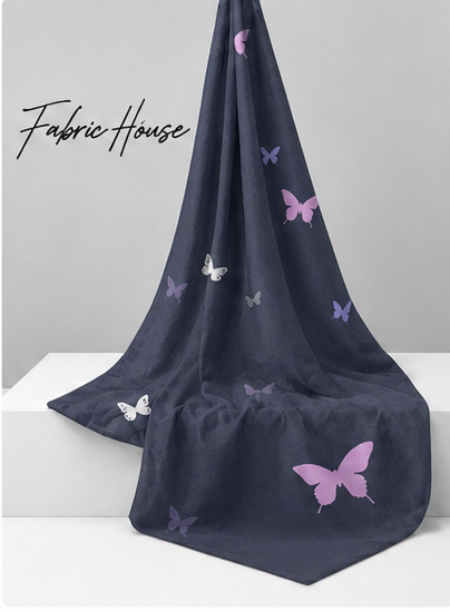 Navy Lavender Butterfly chiffon draped to show fall