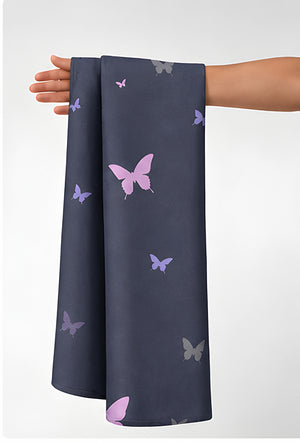 Navy Lavender Butterfly chiffon held in hand for scale