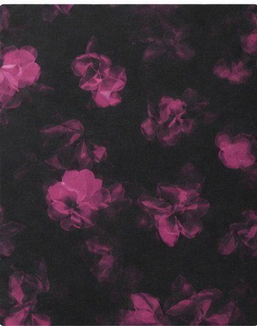 Black Fuchsia Rose Print chiffon, print close up