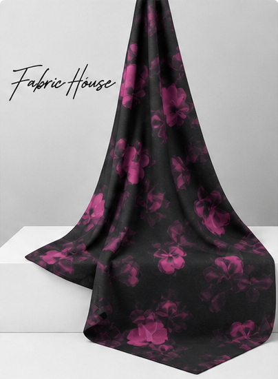 Black Fuchsia Rose Print chiffon draped to show fall