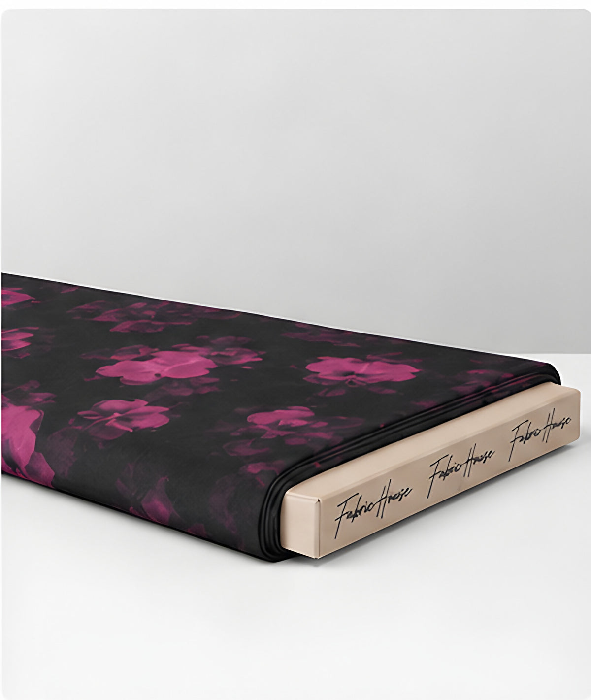 Black Fuchsia Rose Print chiffon folded