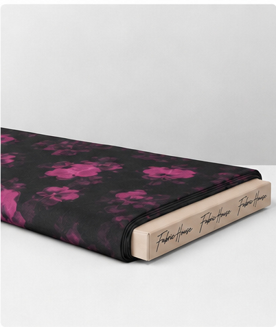 Black Fuchsia Rose Print chiffon folded