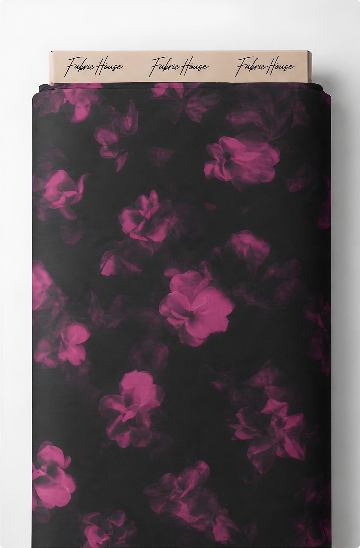 Black Fuchsia Rose Print chiffon full roll
