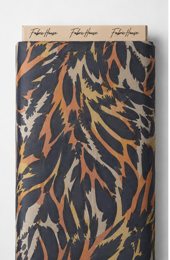 Tan Navy Abstract Animal Print chiffon full roll