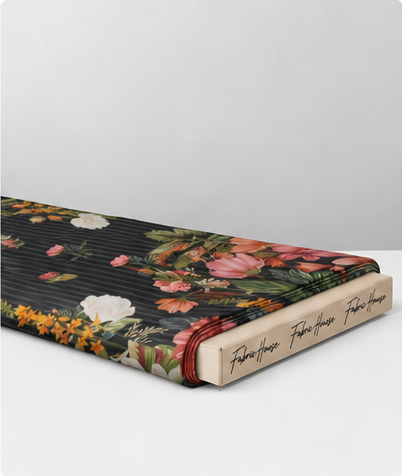 Black Vertical Floral Garden chiffon folded