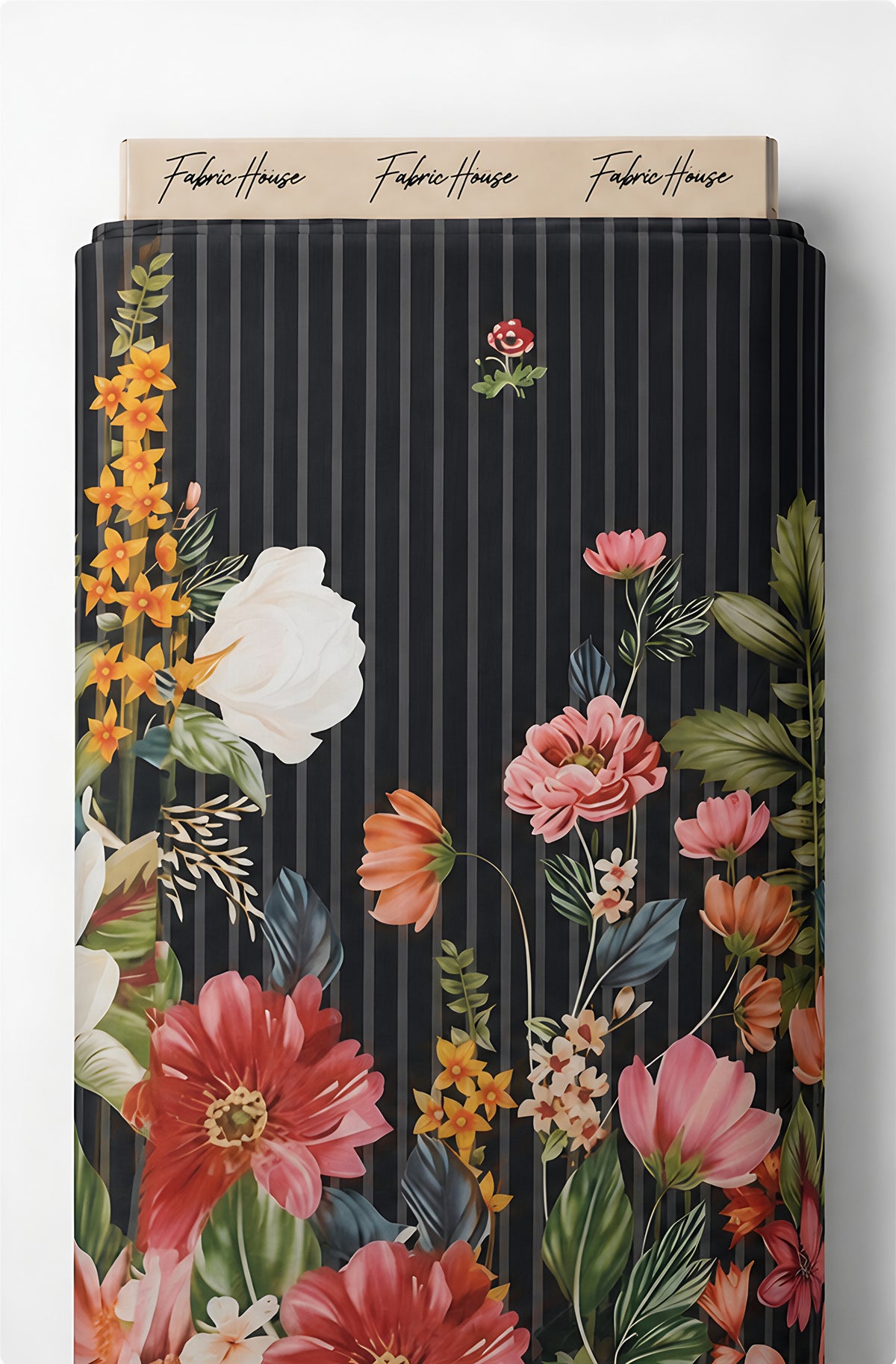 Black Vertical Floral Garden chiffon full roll