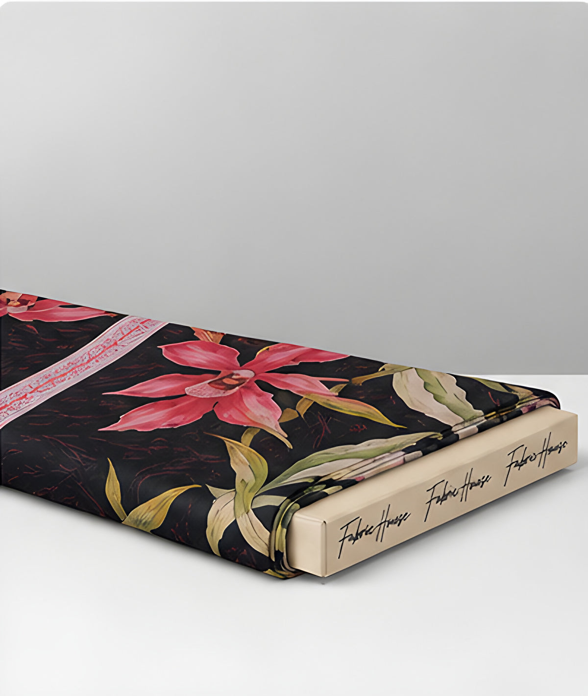 Black Pink Tropical Flower chiffon folded