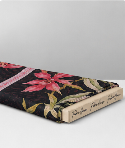 Black Pink Tropical Flower chiffon folded