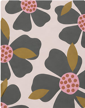 Cream Retro Daisy Print chiffon, print close up
