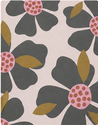 Cream Retro Daisy Print chiffon, print close up