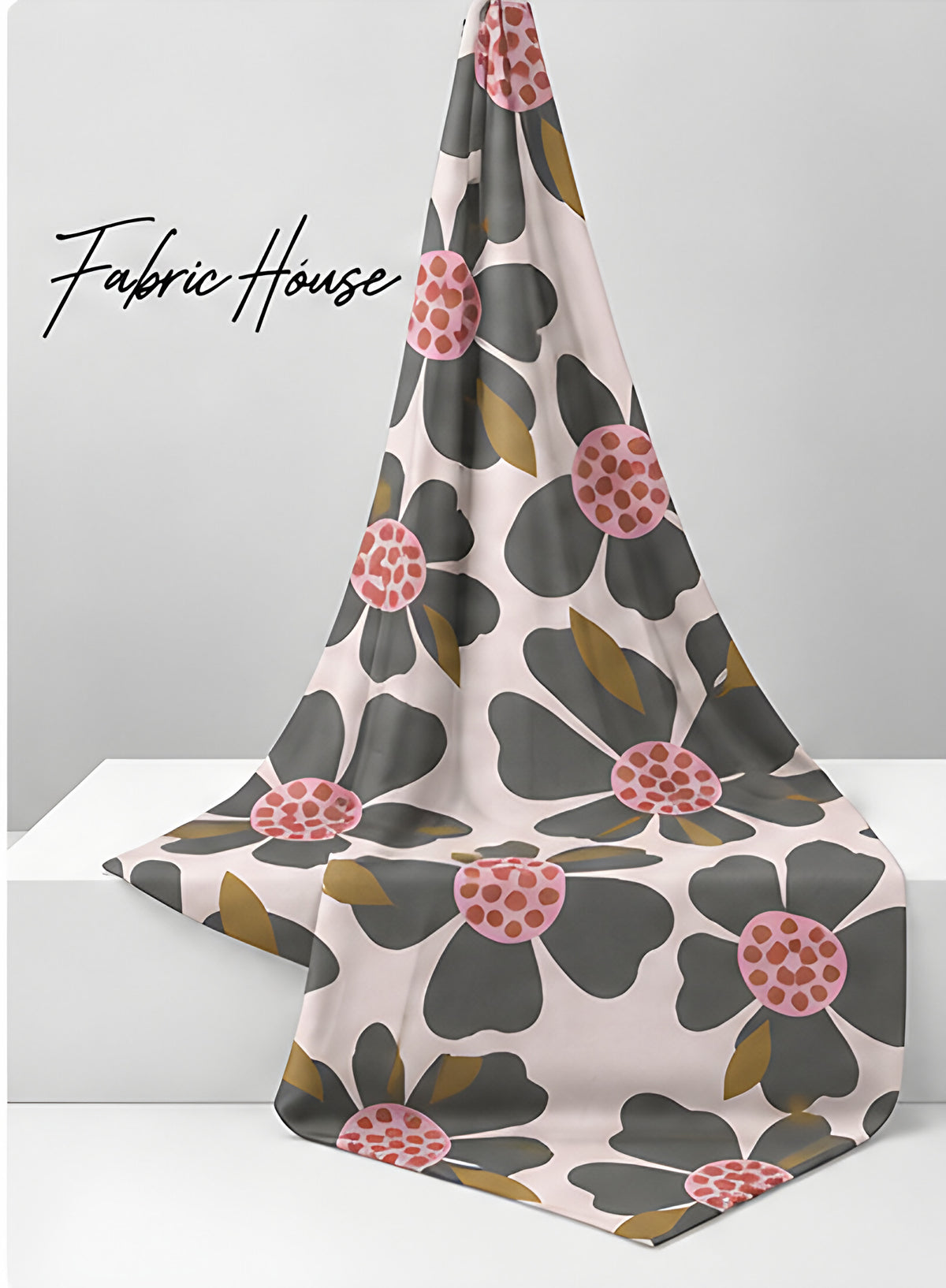 Cream Retro Daisy Print chiffon draped to show fall