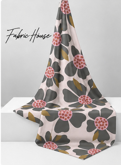 Cream Retro Daisy Print chiffon draped to show fall
